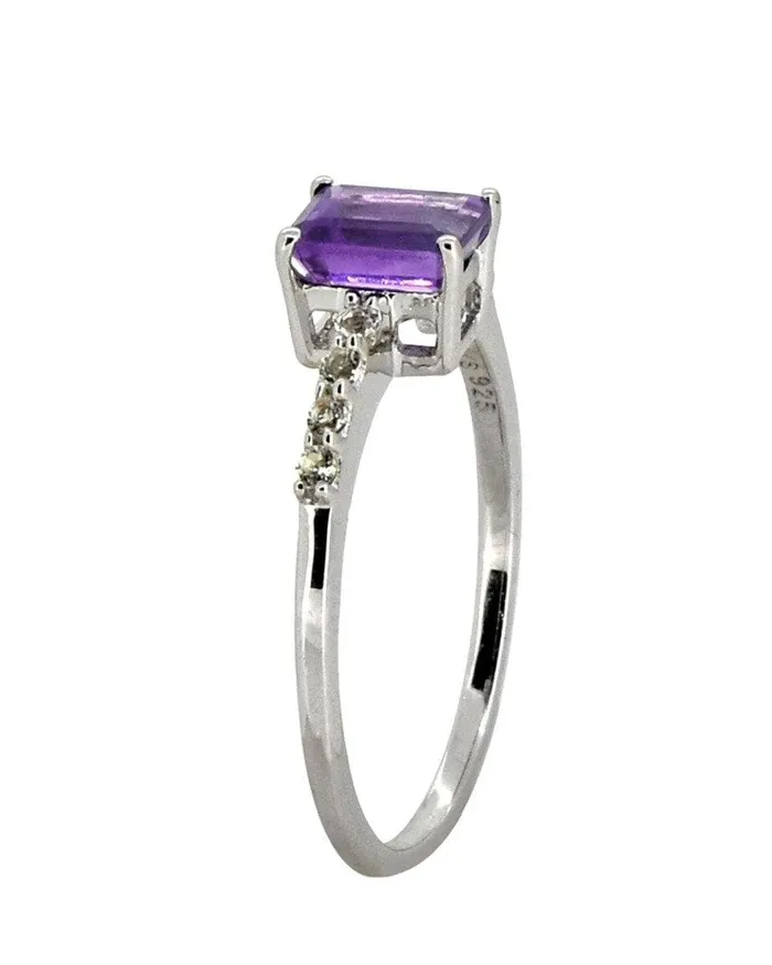 YoTreasure 064 Ct Amethyst White Topaz Solid 925 Sterling Silver Ring Jewelry Rings