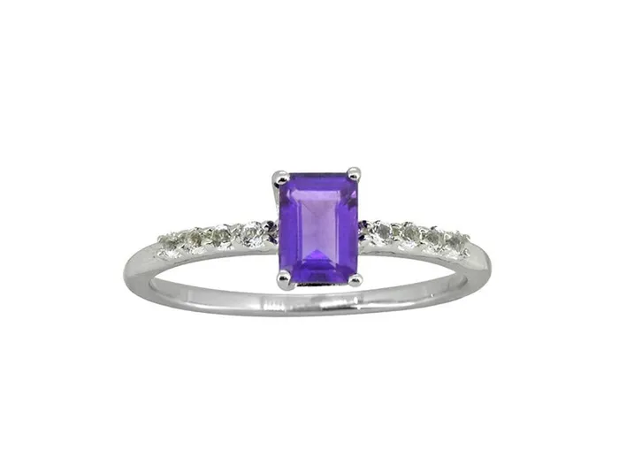 YoTreasure 064 Ct Amethyst White Topaz Solid 925 Sterling Silver Ring Jewelry Rings