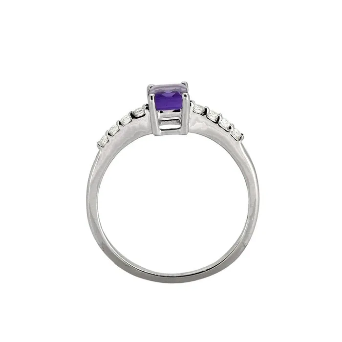 YoTreasure 064 Ct Amethyst White Topaz Solid 925 Sterling Silver Ring Jewelry Rings