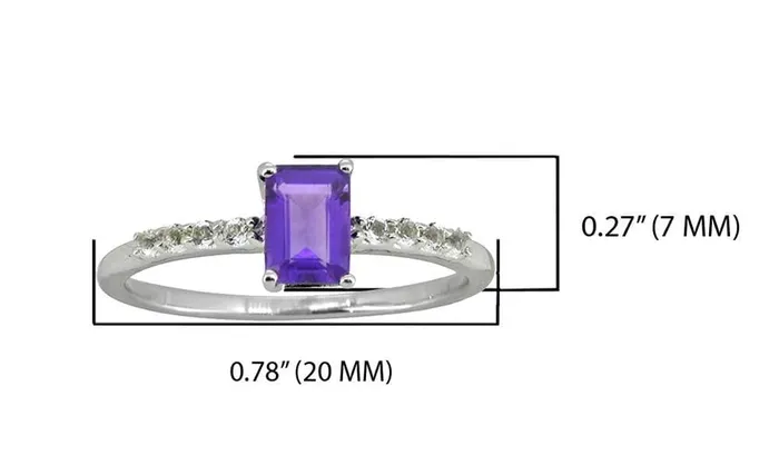 YoTreasure 064 Ct Amethyst White Topaz Solid 925 Sterling Silver Ring Jewelry Rings